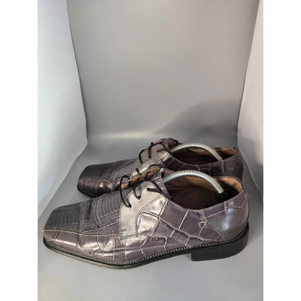 Stacy Adams Men 11.5 Genuine Snake Leather Square Toe Derby Dress Shoes Grey Bro